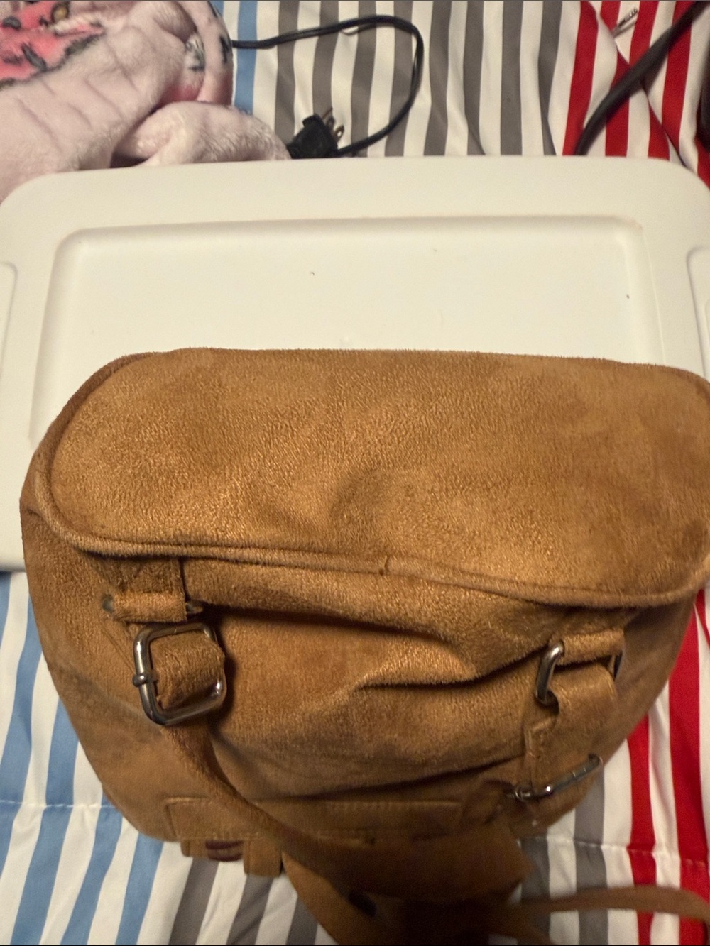 Suede Drawstring Backpack - Brown - Picture 5 of 5